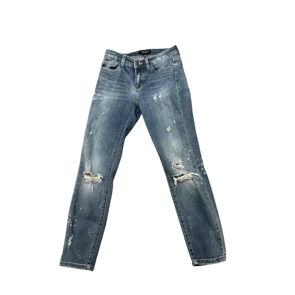Judy Blue Jeans Womens 5/27 Blue Distressed Skinny Stretch Dark Wash Denim